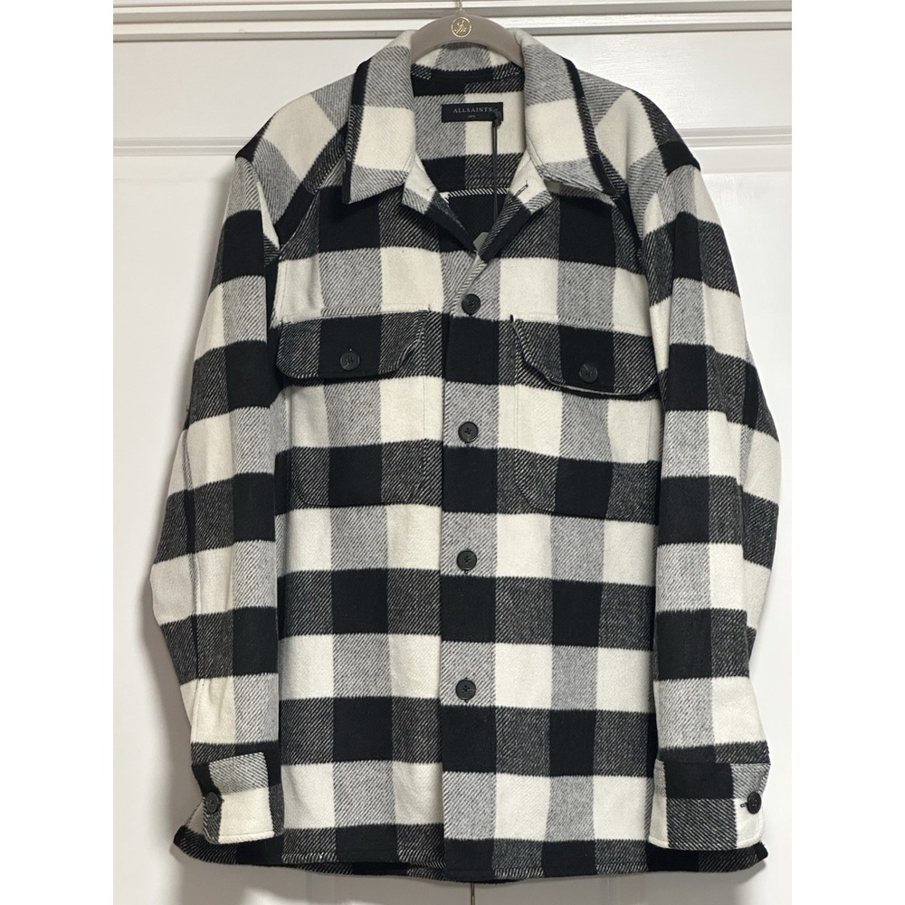 AllSaints, Men's‎ Teague LS Shirt, Plaid Flannel Wool Blend Shacket, Size M/L